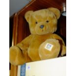 A BOXED STEIFF 'TEDDY BAR' 1951 REPLICA WITH CERTIFICATE, TOGETHER WITH A GOLDEN BEAR TEDDY BEAR