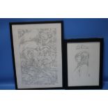 MARK BUCKINGHAM, COMIC ARTIST - two original pencil drawings both signed "To Dean with very Best