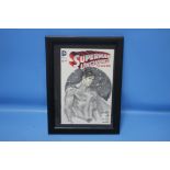 SUPERMAN DC COMICS SKETCH COVER, signed, frame size 33 x 25 cm