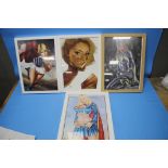 FRAMED COMIC ART - SUPERGIRL, POWERGIRL, BATGIRL etc. two signed R. Marinetti, frame sizes 46 x 33.5