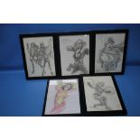 COMIC ART WORK - five sketches, four with inscription "For Dean All The Best …." with monogram and