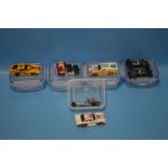 FOUR VINTAGE TCR ITEMS to include three slot cars and one articulated lorry cab, cars from 1978,