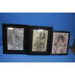 THREE FRAMED PIECES OF ORIGINAL COMIC ART, one signed Ortego 2015, frame size 34 x 27 cm, the