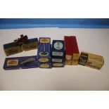 A BOX OF ASSORTED BOXED SIGNALS AND LIGHTS to include two Hornby Dublo double arm signals ED2,