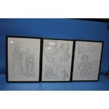 IAN CHURCHILL, COMIC ARTIST, three framed pieces signed in pencil, two with inscription "To Dean!