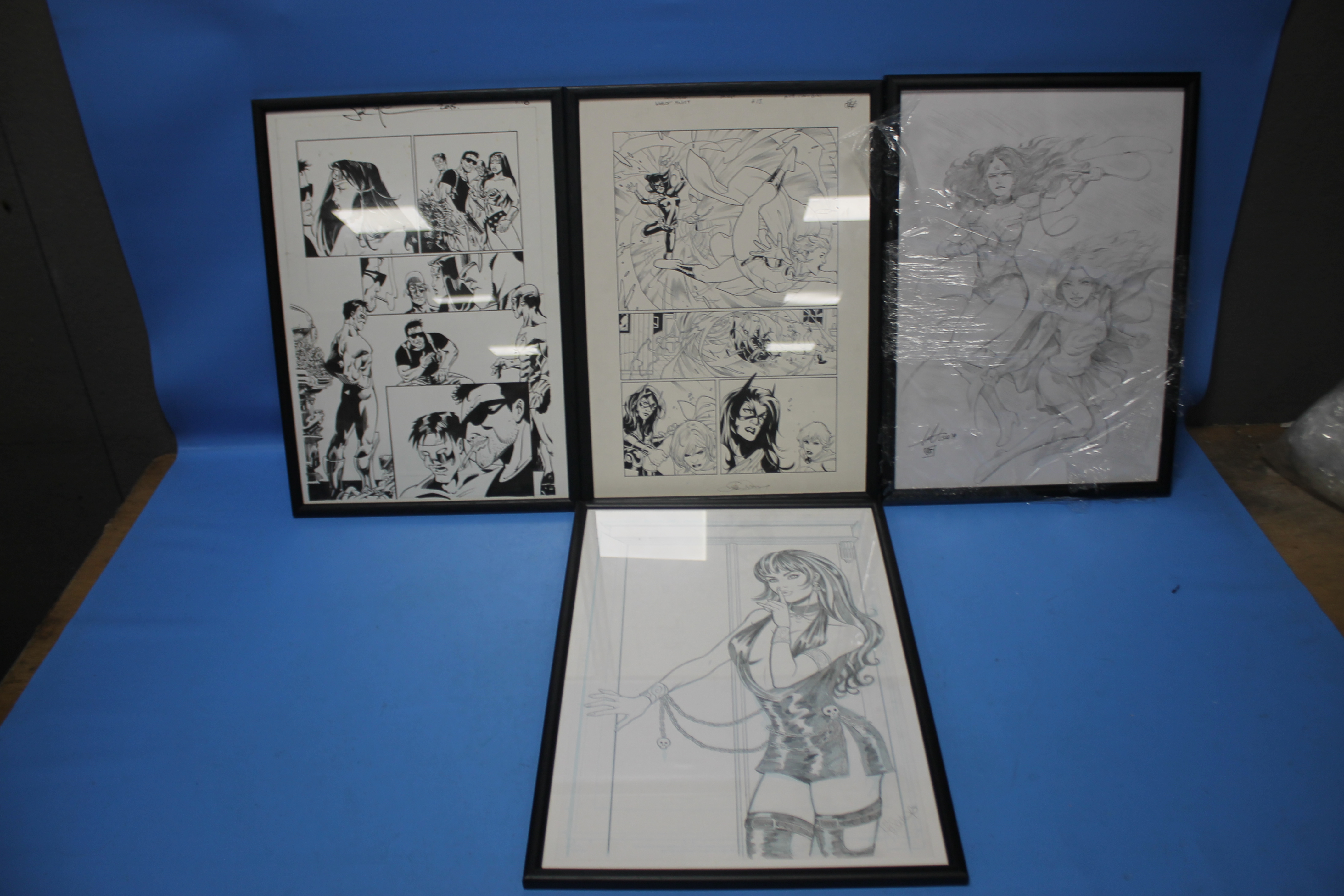 COMIC ART STORY PAGES, various story pages signed by artists, all framed approx. 44 x 32 cm
