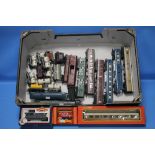 A BOX OF 00 GAUGE RAILWAY ITEMS, to include a pair of unboxed Diesel locomotives Triang/Hornby,