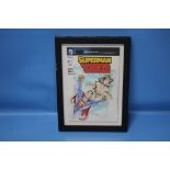 SUPERMAN / WONDER WOMAN DC COMICS SKETCH COVER, signed "Rubus Dr Slug '15", frame size 33 x 24 cm