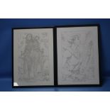 MARK BUCKINGHAM, COMIC ARTIST - two original pencil drawings both signed, both framed one 44.5 x