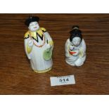 TWO ROYAL WORCESTER CANDLE SNUFFERS ENTITLED MANDARIN AND JAPANESE GIRL