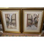 A PAIR OF LARGE GILT FRAMED AND GLAZED WATERCOLOURS BY JOHNNY GASTER, ENTITLED 'EDWARDIAN YORK 1918'