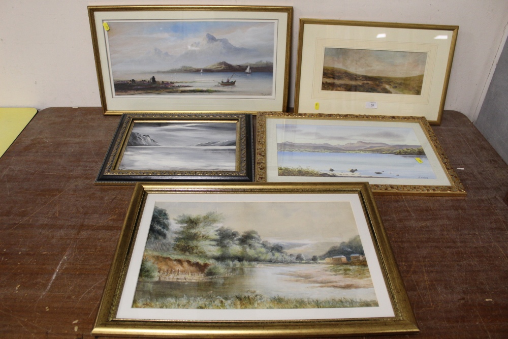 A COLLECTION OF FRAMED AND GLAZED WATERCOLOURS TO INCLUDE AN INDISTINCTLY SIGNED LANDSCAPE WITH