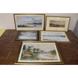 A COLLECTION OF FRAMED AND GLAZED WATERCOLOURS TO INCLUDE AN INDISTINCTLY SIGNED LANDSCAPE WITH