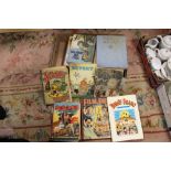A BOX OF VINTAGE ANNUALS TO INCLUDE EAGLE ANNUALS, RUPERT THE BEAR TOGETHER WITH A QUANTITY OF