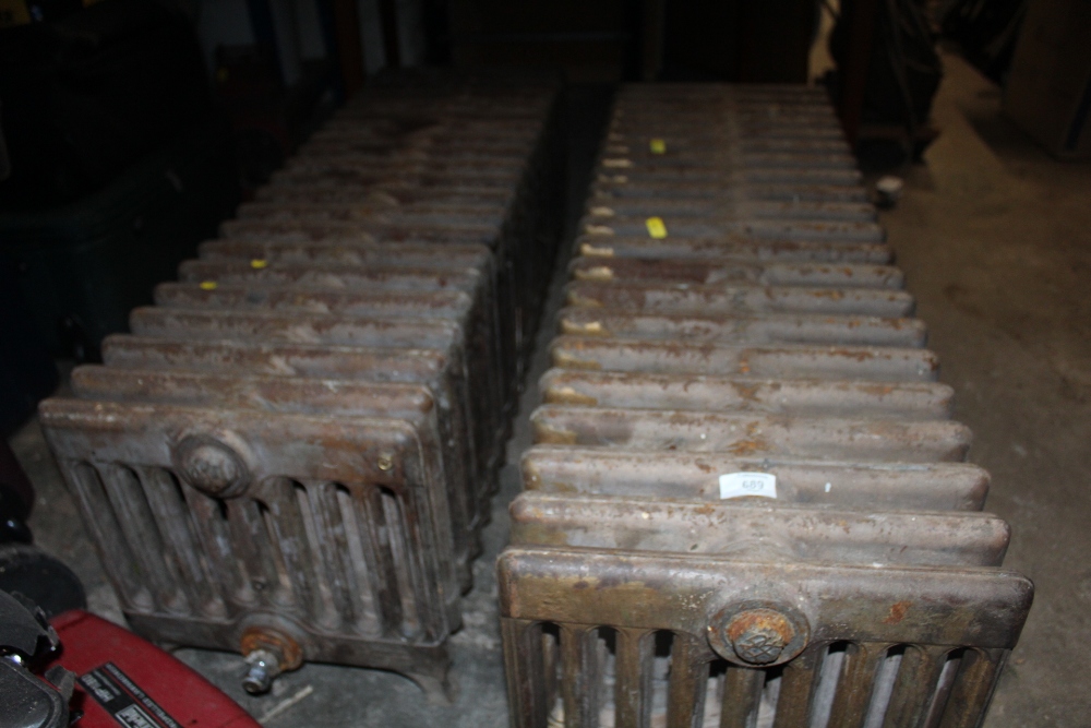 TWO EDWARDIAN FREE STANDING CAST IRON SHAPED / BAY WINDOW RADIATORS - Image 3 of 3