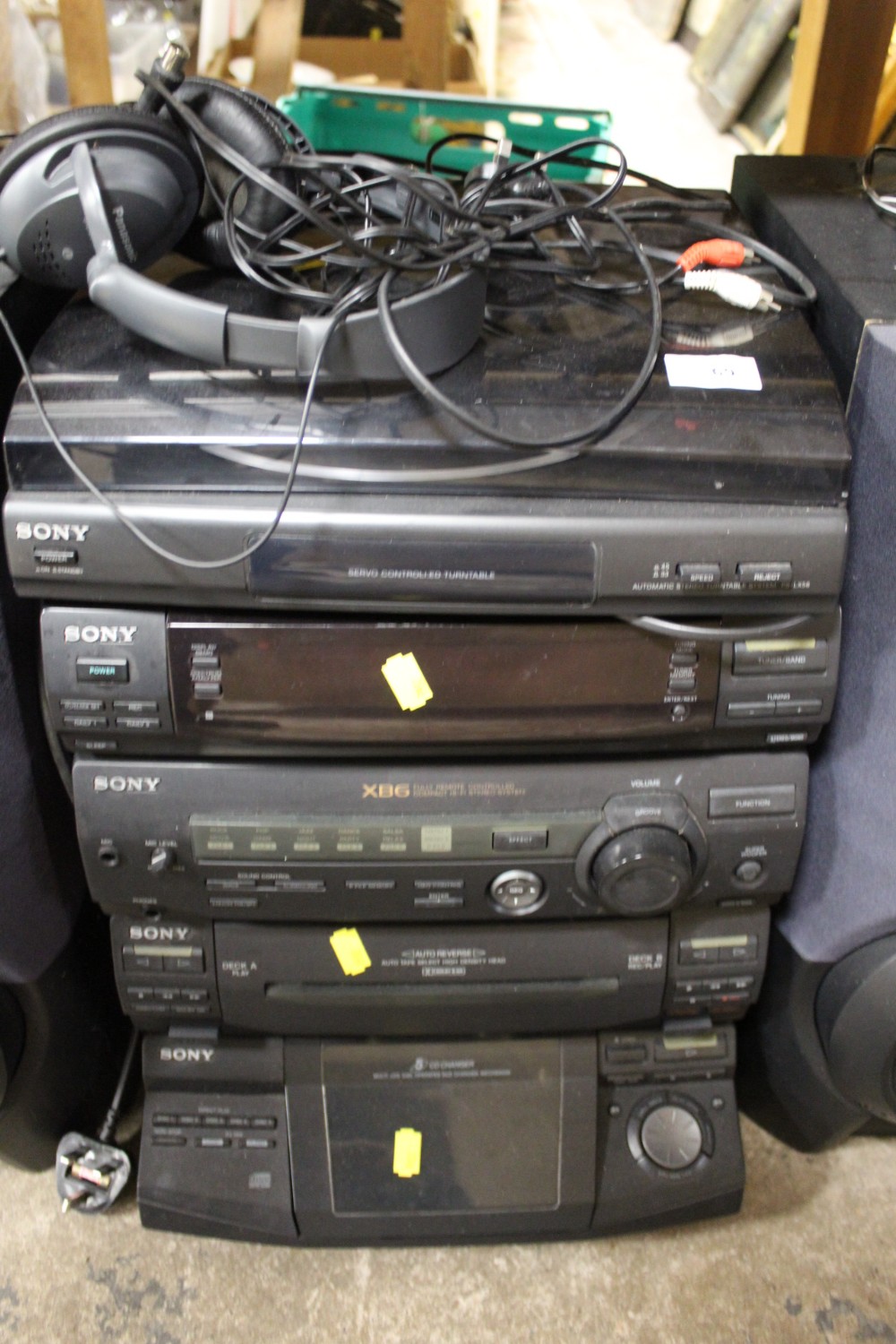 A SONY STACKING STEREO SYSTEM AND SPEAKERS TOGETHER WITH THREE CD RACKS AND CONTENTS - Image 2 of 2