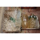 TWO BOXES OF RETRO GLASSWARE TO INCLUDE CEILING LIGHT SHADES
