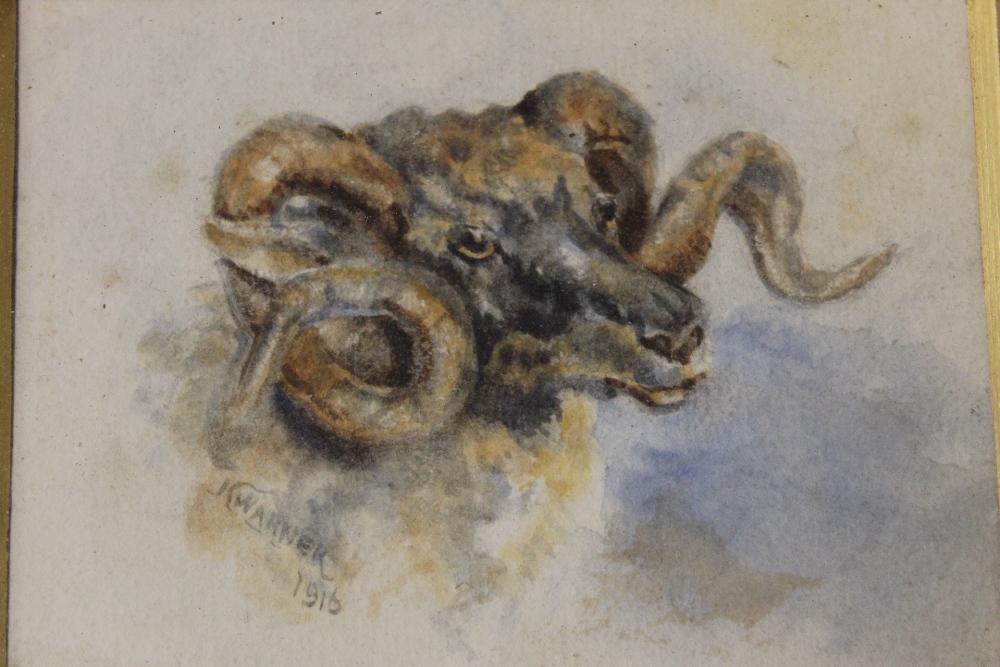 A COLLECTION OF ASSORTED WATERCOLOURS TO INCLUDE A WATERCOLOUR OF A RAMS HEAD, WOODED LANDSCAPE, - Image 4 of 6