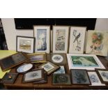 A QUANTITY OF ASSORTED PICTURES AND PRINTS TO INCLUDE WATERCOLOURS, THREE JAPANESE WOODBLOCK TYPE