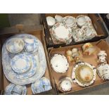 THREE TRAYS OF ASSORTED CHINA TO INCLUDE NAUTILUS HAND PAINTED CUPS AND SAUCERS, BOOTHS FLORADORA