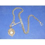 AN ANTIQUE SILVER MENS POCKET WATCH ALBERT CHAIN