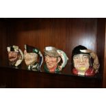 FOUR LARGE ROYAL DOULTON CHARACTER JUGS, TRAPPER, ROBIN HOOD, THE POACHER AND GONE AWAY