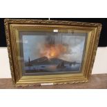 A GILT FRAMED AN GLAZED GOUACHE OF MOUNT VESUVIUS ERUPTING, UNSIGNED, PICTURE SIZE 62 X 41