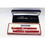 A CASED SHEAFFER TWO PEN SET, TOGETHER WITH A MODERN CASED FOUNTAIN PEN