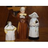 THREE ROYAL WORCESTER CANDLE SNUFFERS ENTITLED FRENCH COOK, TOGETHER WITH A NUN AND A COOK