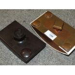 AN ARTS AND CRAFTS BRASS AND COPPER INK BLOTTER TOGETHER WITH BAKELITE EXAMPLE