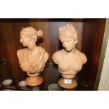 TWO TERRACOTTA BUSTS ENTITLED VENUS AND DIANA, DIANA RESTORED, H 32 CM