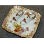 A DOULTON BURSLEM FOOTED DISH TOGETHER WITH ROYAL ALBERT OLD COUNTRY ROSES MINIATURE SHOE ORNAMENTS