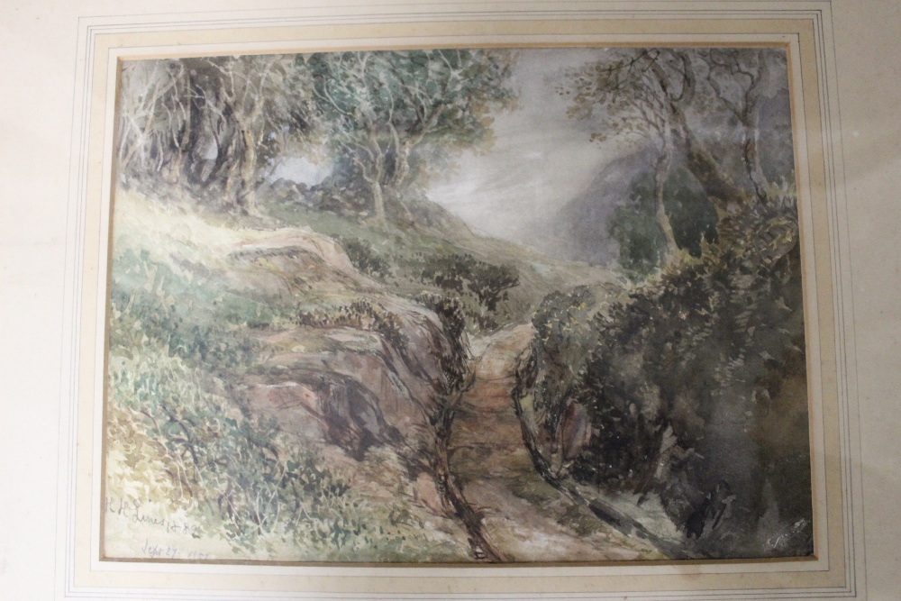 A COLLECTION OF ASSORTED WATERCOLOURS TO INCLUDE A WATERCOLOUR OF A RAMS HEAD, WOODED LANDSCAPE, - Image 3 of 6