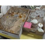 TWO TRAYS OF ASSORTED GLASSWARE TO INCLUDE CUT GLASS DRINKING GLASSES