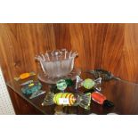 A COLLECTION OF STUDIO GLASS SWEETS TOGETHER WITH A DARTINGTON CRYSTAL BOWL AND STAND