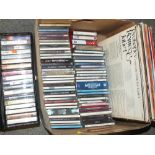 A BOX OF LP RECORDS, CDS AND CASSETTE TAPES