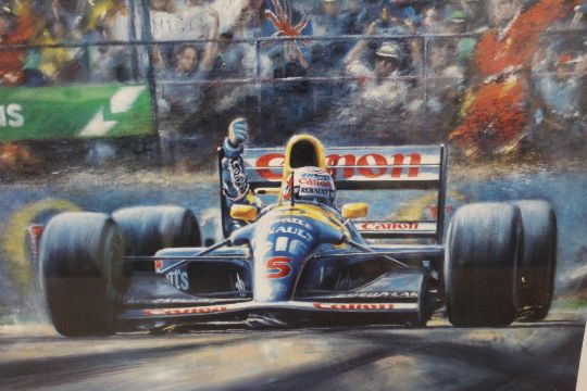 TWO LARGE FRAMED AND GLAZED SIGNED LIMITED EDITION FORMULA ONE PRINTS, 'VICTORY NO. 28' 2339/3000 BY - Image 7 of 7