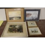 A COLLECTION OF ASSORTED WATERCOLOURS TO INCLUDE A WATERCOLOUR OF A RAMS HEAD, WOODED LANDSCAPE,