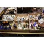 SIX SMALL TRAYS OF ASSORTED CERAMICS, FIGURES AND COLLECTABLES TO INCLUDE MAILING , ROYAL ALBERT,