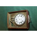 A VINTAGE NIRVANA NON MAGNETIC OPEN FACE POCKET WATCH IN FITTED LEATHER CASE - DIAL CRACKED