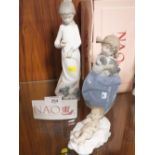 THREE NAO FIGURES IN THE FORM OF A BABY AND TWO GIRLS WITH DOGS TOGETHER WITH NAO CERAMIC