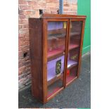 AN EDWARDIAN MAHOGANY GLAZED BOOKCASE WITH 'ROLLS ROYCE' AND 'BENTLEY' STICKERS, H 147 cm, W 119 cm,