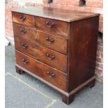 AN ANTIQUE MAHOGANY FIVE DRAWER CHEST OF DRAWERS, having two short drawers above three long drawers,