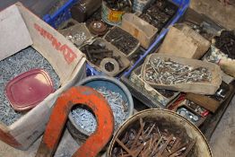 A LARGE QUANTITY OF BOLTS, SET PINS NUTS, DOWELS AND NAILS, mainly BSF Imperial but does include