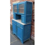 A VINTAGE BLUE PAINTED PINE AND PLY KITCHEN UTILITY UNIT, W 120.5 cm including hooks, D 47 cm, H