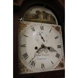 A 19TH CENTURY OAK PAINTED FACE LONGCASE CLOCK BY GEORGE AINSWORTH OF WARRINGTON, having eight day