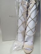 A PAIR OF NEW CARVELA GLYDA2 NUDE SUEDETTE OCCASSIONWEAR BOOTS, size 37, complete with box