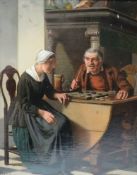 JOS VAN BREE (1784 - 1859). An interior scene with an elderly couple playing draughts, signed