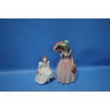 TWO ROYAL DOULTON FIGURINES - "MISS DEMURE" A/F AND "LESLEY" (2)