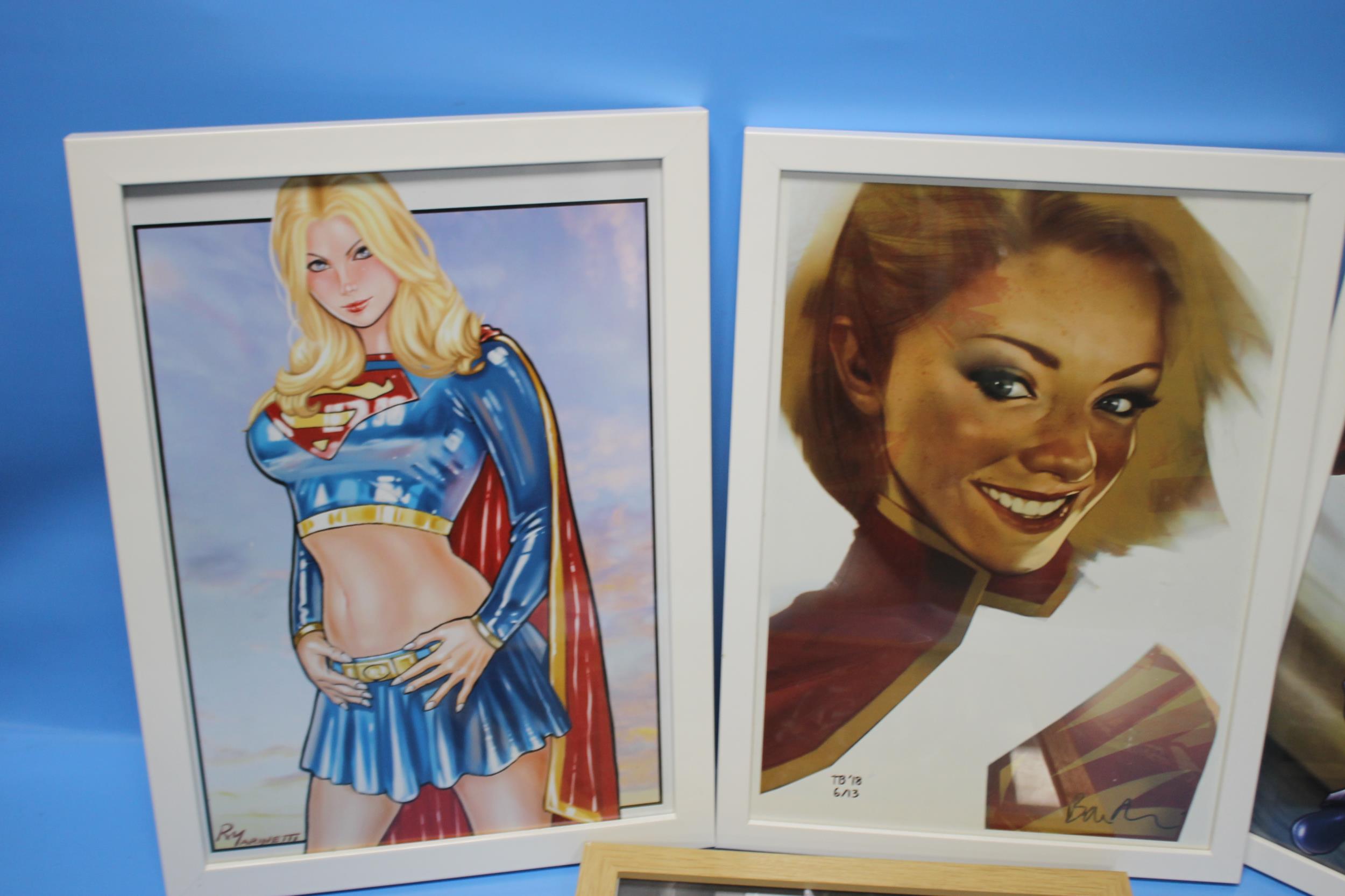 FRAMED COMIC ART - SUPERGIRL, POWERGIRL, BATGIRL etc. two signed R. Marinetti, frame sizes 46 x 33.5 - Image 3 of 4